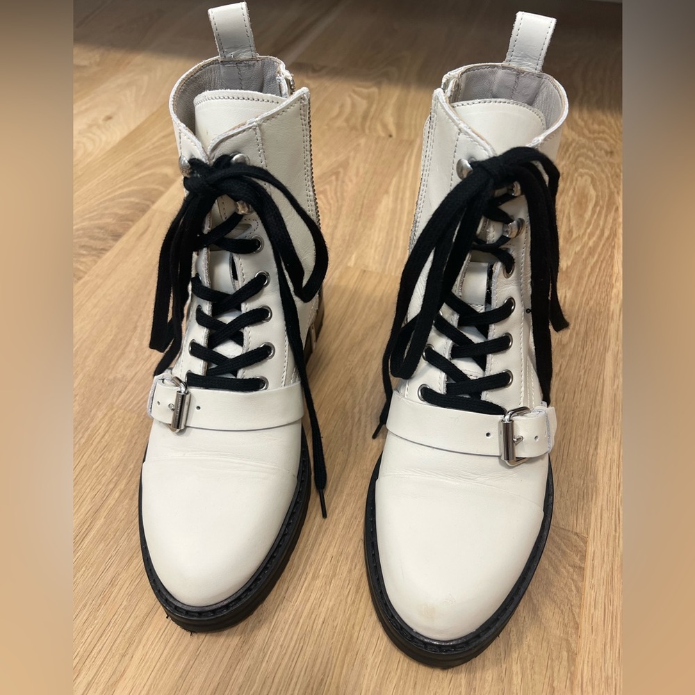AllSaints Dusty Cap Toe Combat Boot - white, silver hardware Size 37 Worn twice